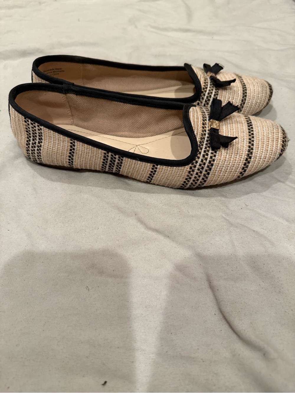 Charter Club Beige and Black Woven Ballet Flats with Bow